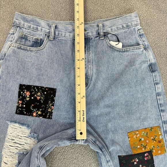 Cider Distressed Patchwork Wide Leg Crop Jeans Blue XL 10 - Picture 13 of 15